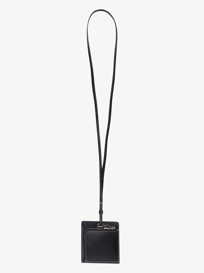 Black Embossed Leather Lanyard Card Holder