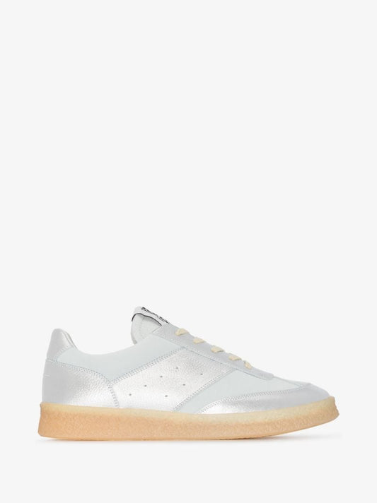 Silver Low Rise Leather Sneakers
