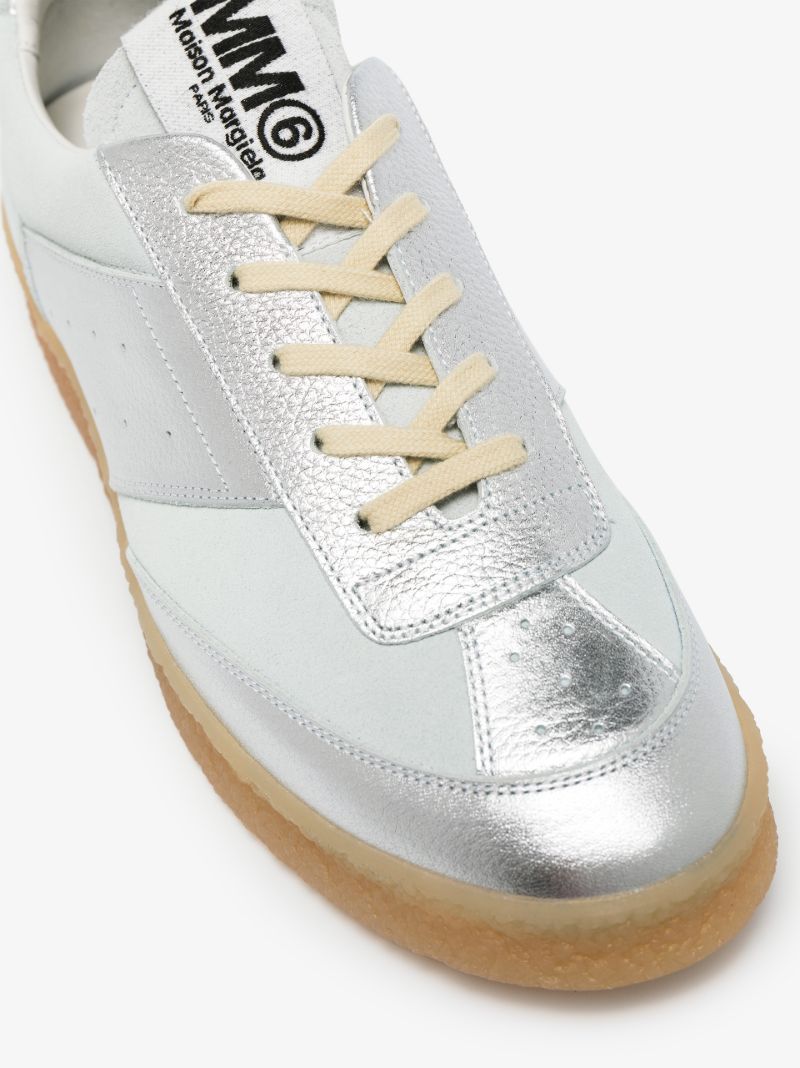 Silver Low Rise Leather Sneakers