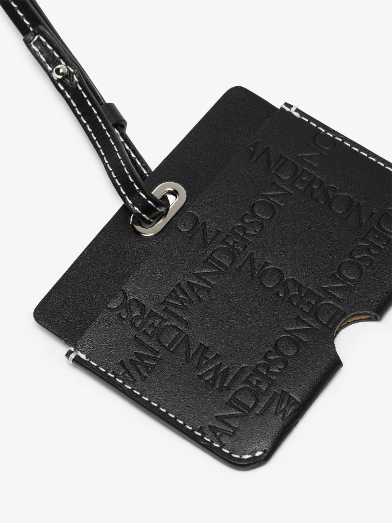 Black Embossed Leather Lanyard Card Holder