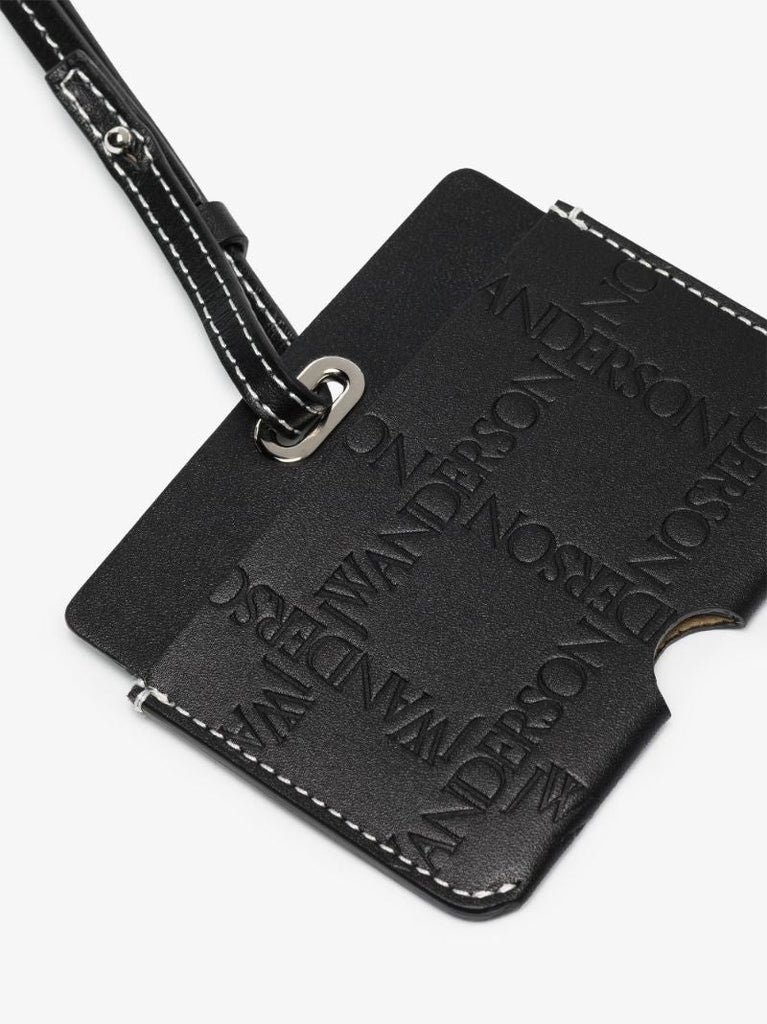 Black Embossed Leather Lanyard Card Holder