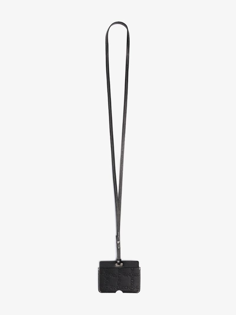 Black Embossed Leather Lanyard Card Holder