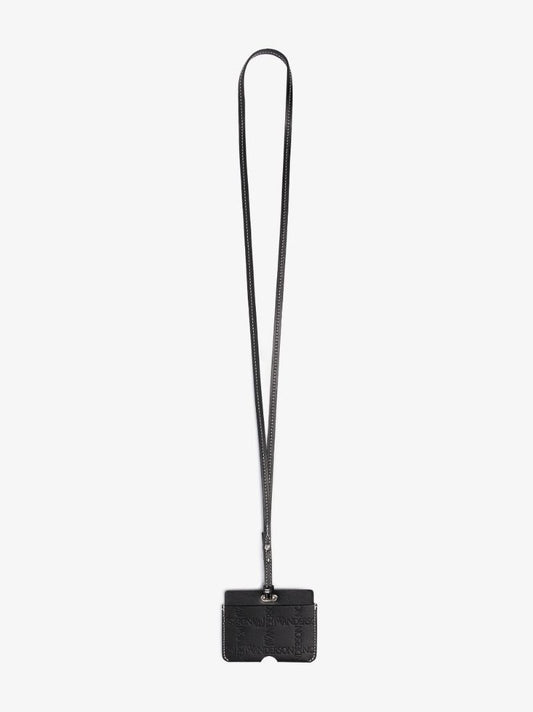 Black Embossed Leather Lanyard Card Holder