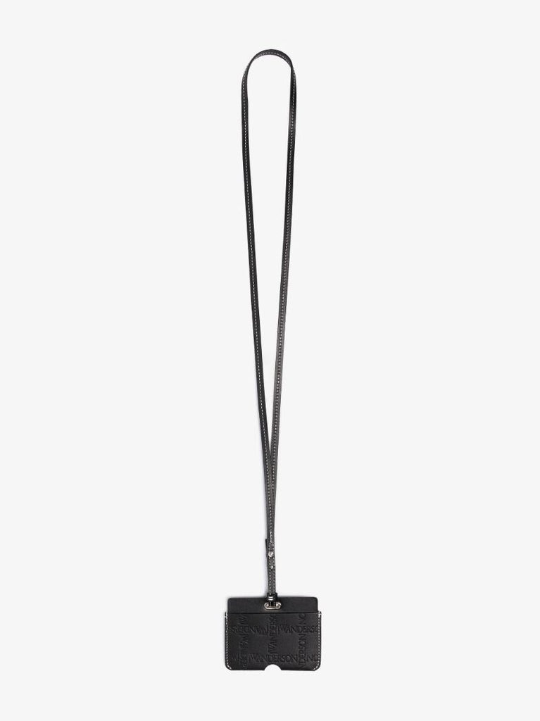 Black Embossed Leather Lanyard Card Holder