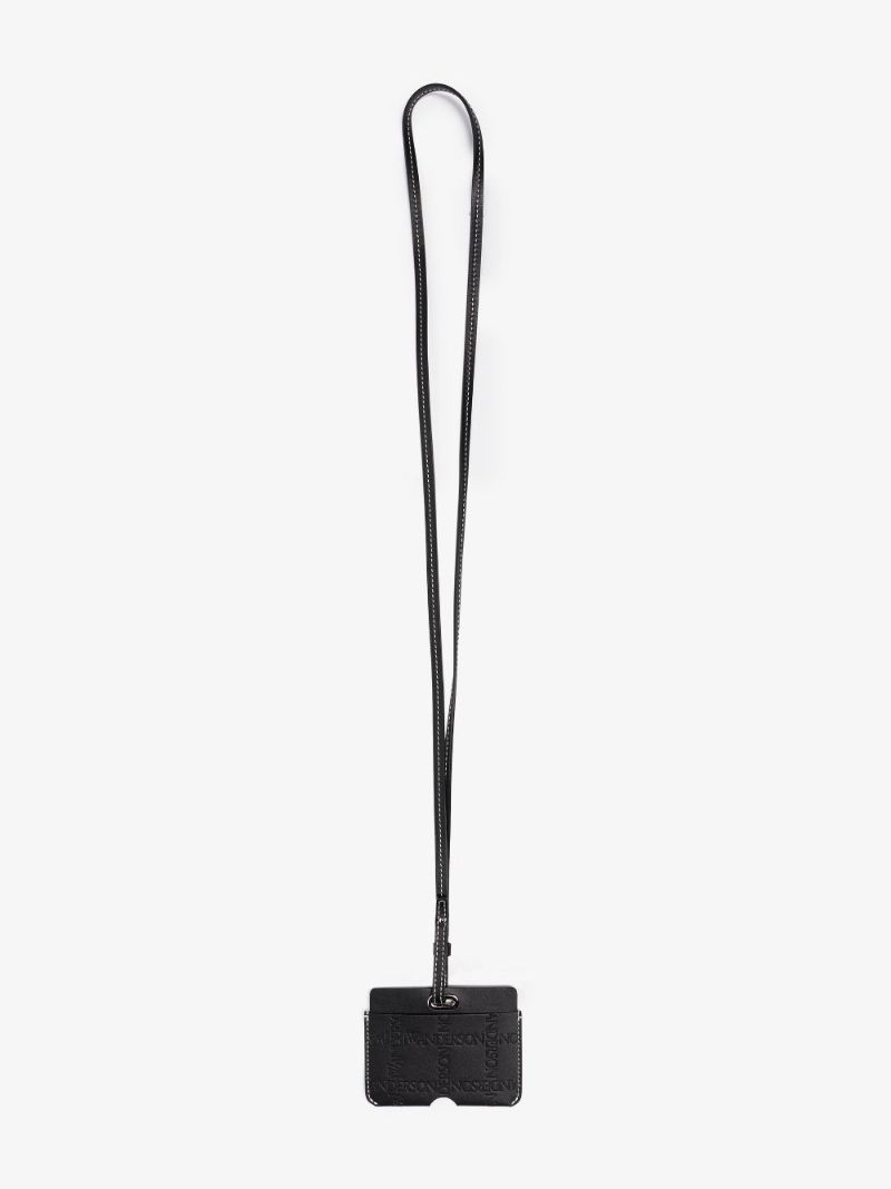Black Embossed Leather Lanyard Card Holder