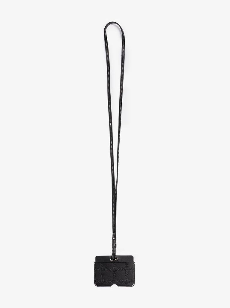 Black Embossed Leather Lanyard Card Holder