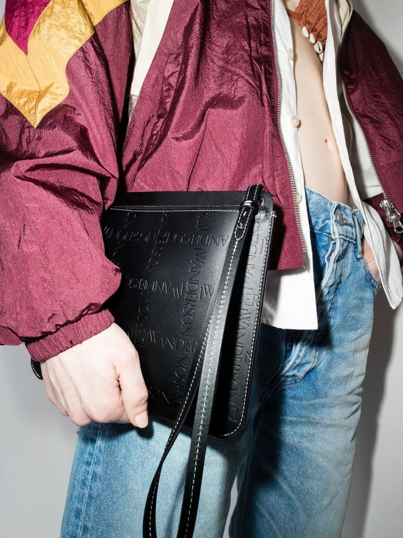 Black Embossed Leather Pouch Bag