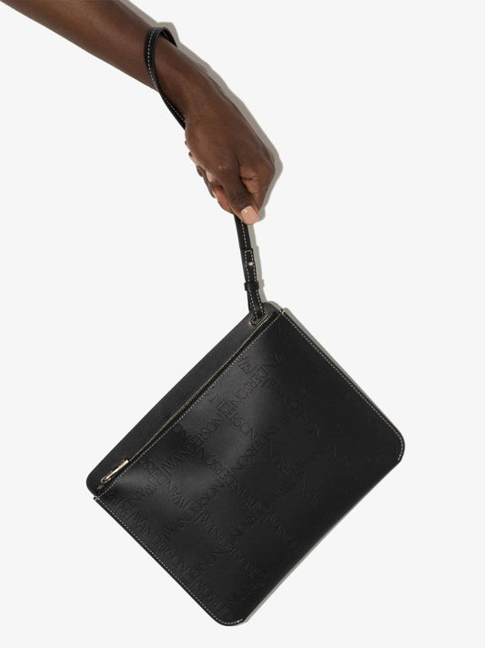 Black Embossed Leather Pouch Bag