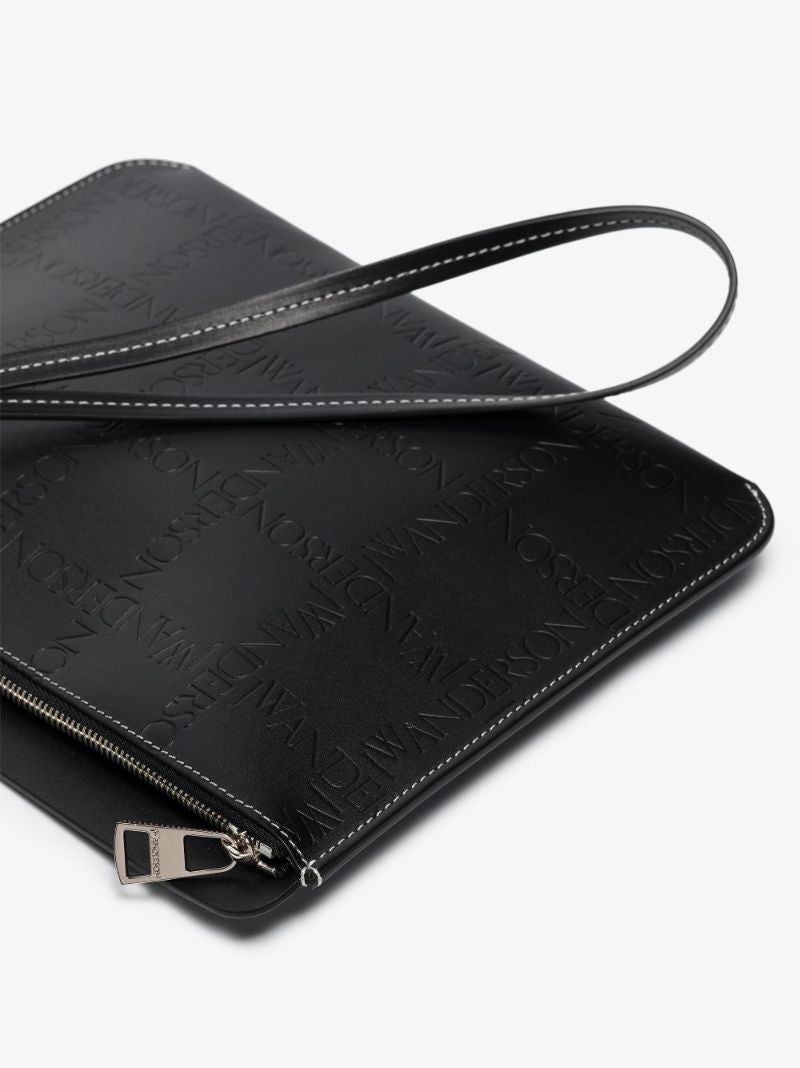 Black Embossed Leather Pouch Bag