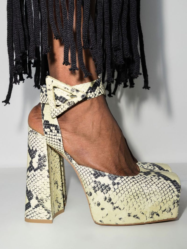 Green Tower 50 Snake Effect Leather Pumps