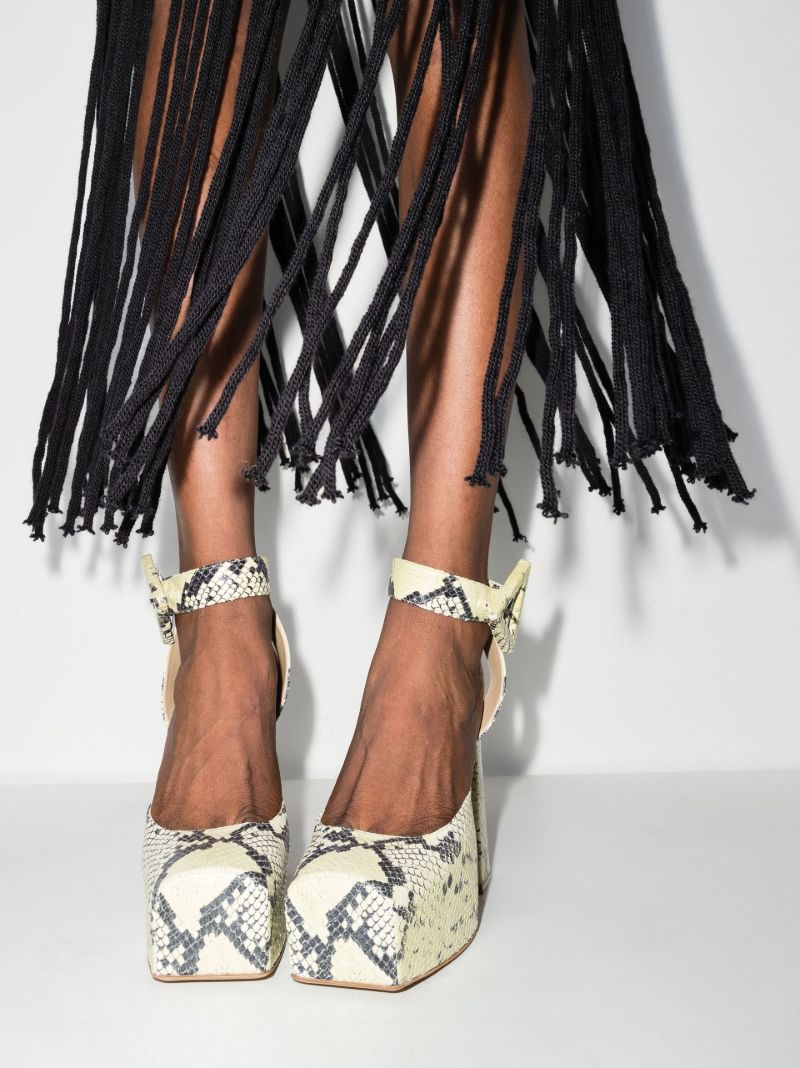 Green Tower 50 Snake Effect Leather Pumps