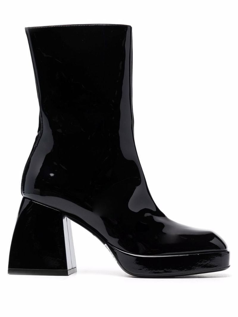 Black Bulla Corta 85 Patent Leather Ankle Boots