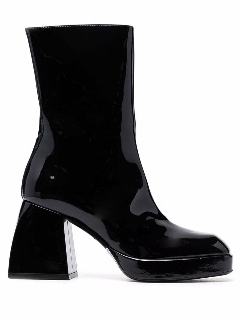 Black Bulla Corta 85 Patent Leather Ankle Boots