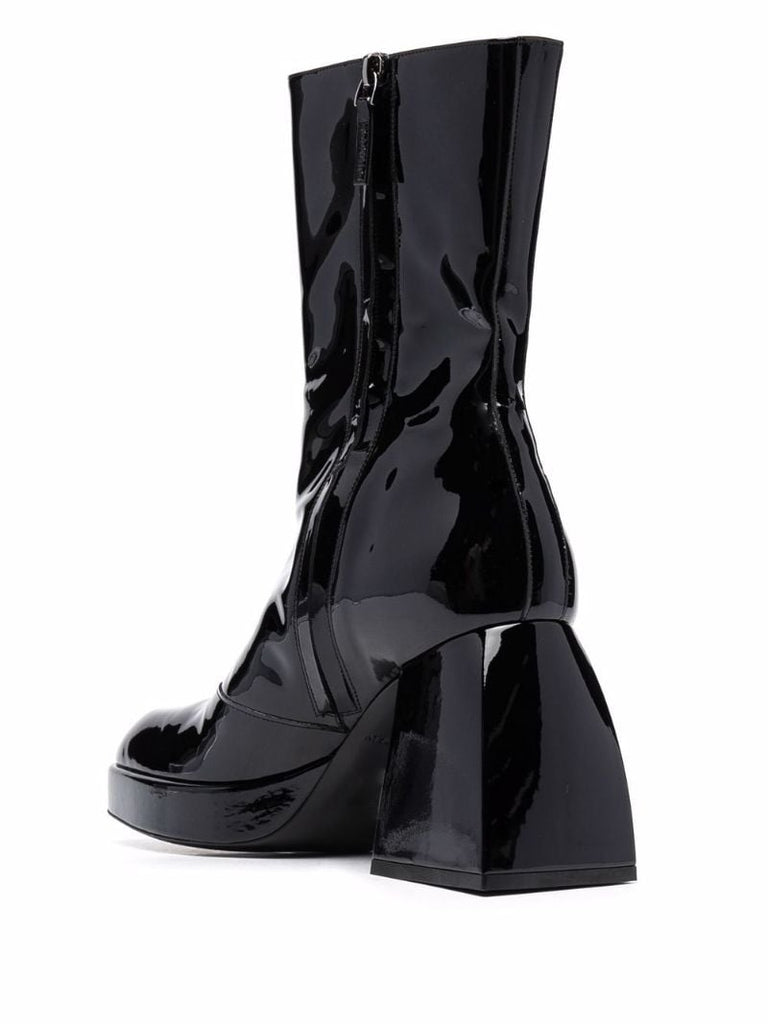 Black Bulla Corta 85 Patent Leather Ankle Boots