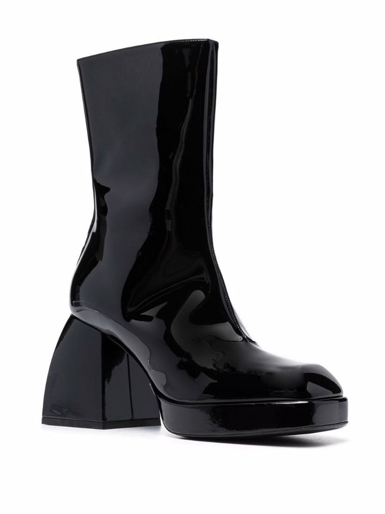 Black Bulla Corta 85 Patent Leather Ankle Boots