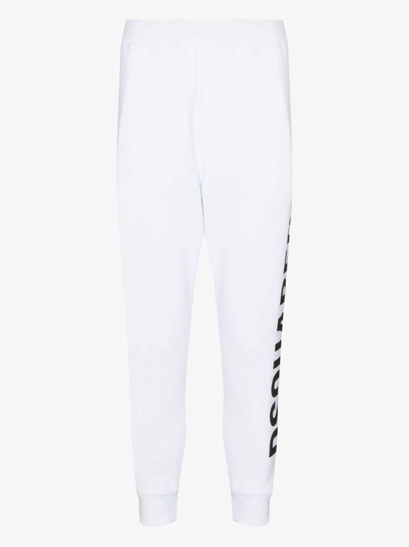 White Logo Print Cotton Track Pants