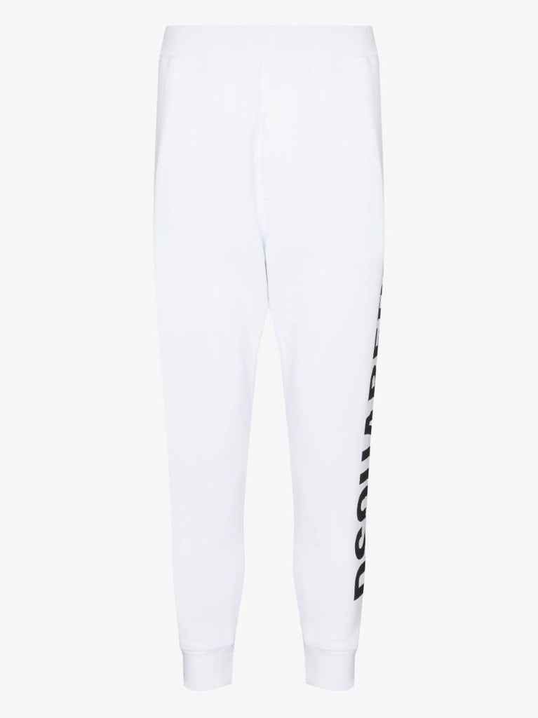 White Logo Print Cotton Track Pants