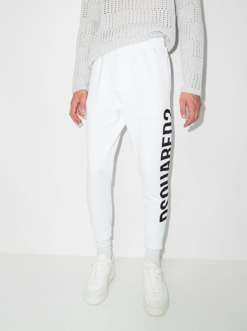 White Logo Print Cotton Track Pants