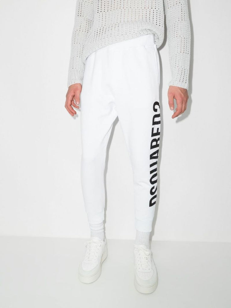 White Logo Print Cotton Track Pants