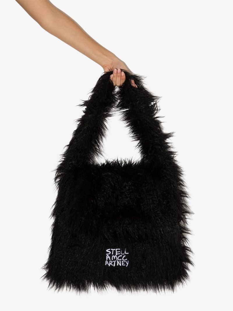 Black Faux Shearling Tote Bag