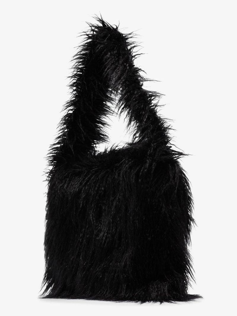 Black Faux Shearling Tote Bag