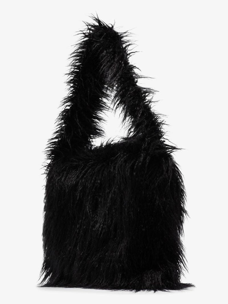Black Faux Shearling Tote Bag