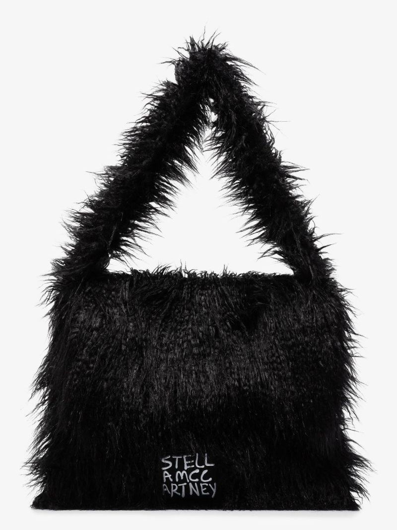 Black Faux Shearling Tote Bag