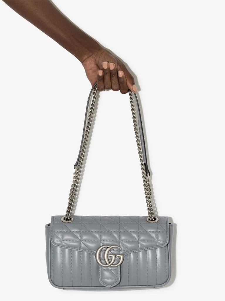 Grey Gg Marmont Small Leather Shoulder Bag
