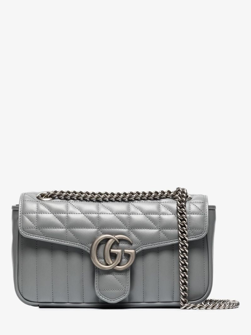 Grey Gg Marmont Small Leather Shoulder Bag