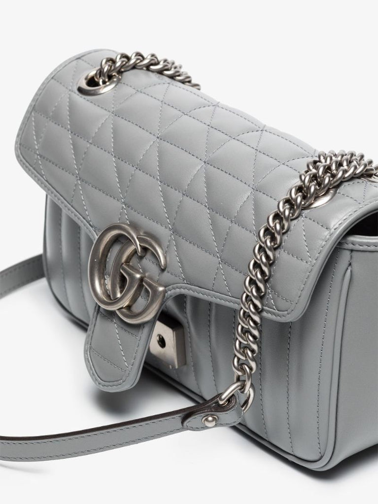 Grey Gg Marmont Small Leather Shoulder Bag