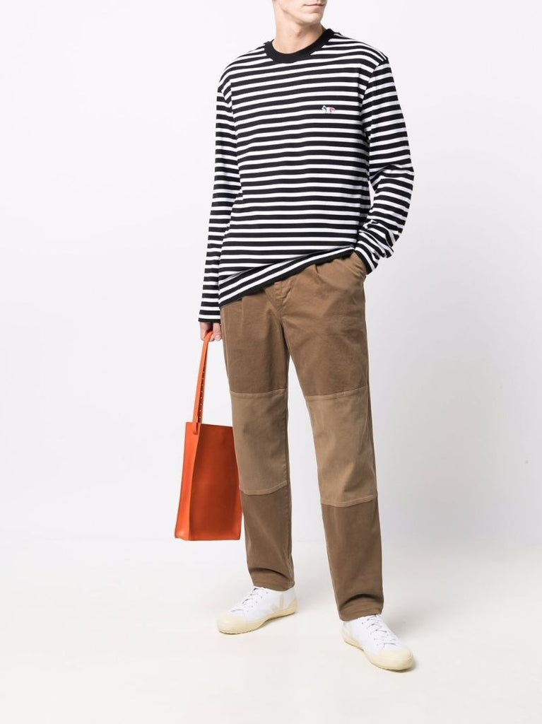 Black Tricolour Fox Patch Striped Long Sleeve T-shirt