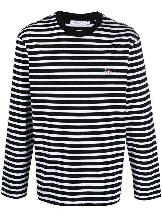 Black Tricolour Fox Patch Striped Long Sleeve T-shirt