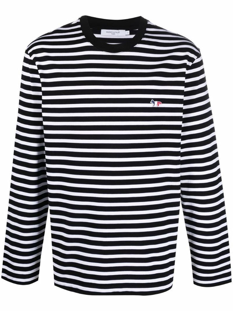 Black Tricolour Fox Patch Striped Long Sleeve T-shirt