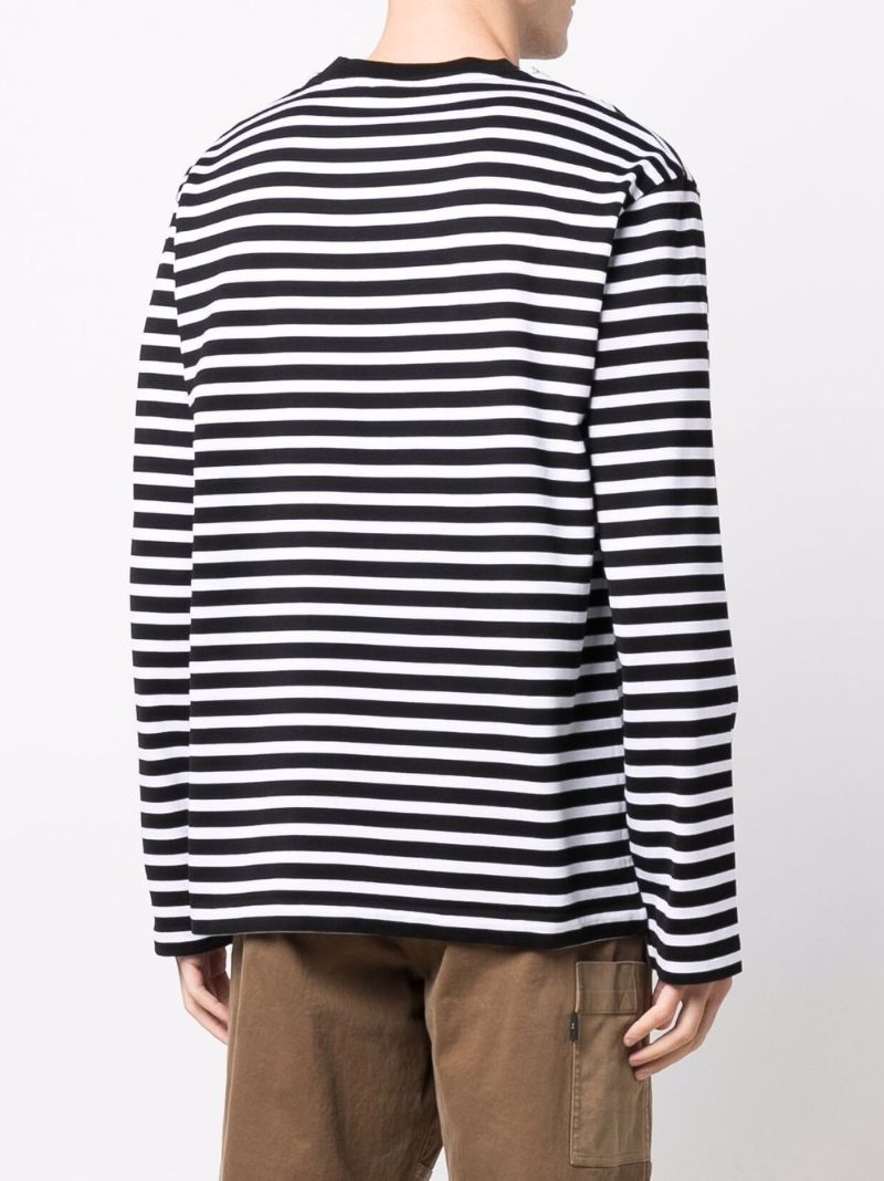 Black Tricolour Fox Patch Striped Long Sleeve T-shirt