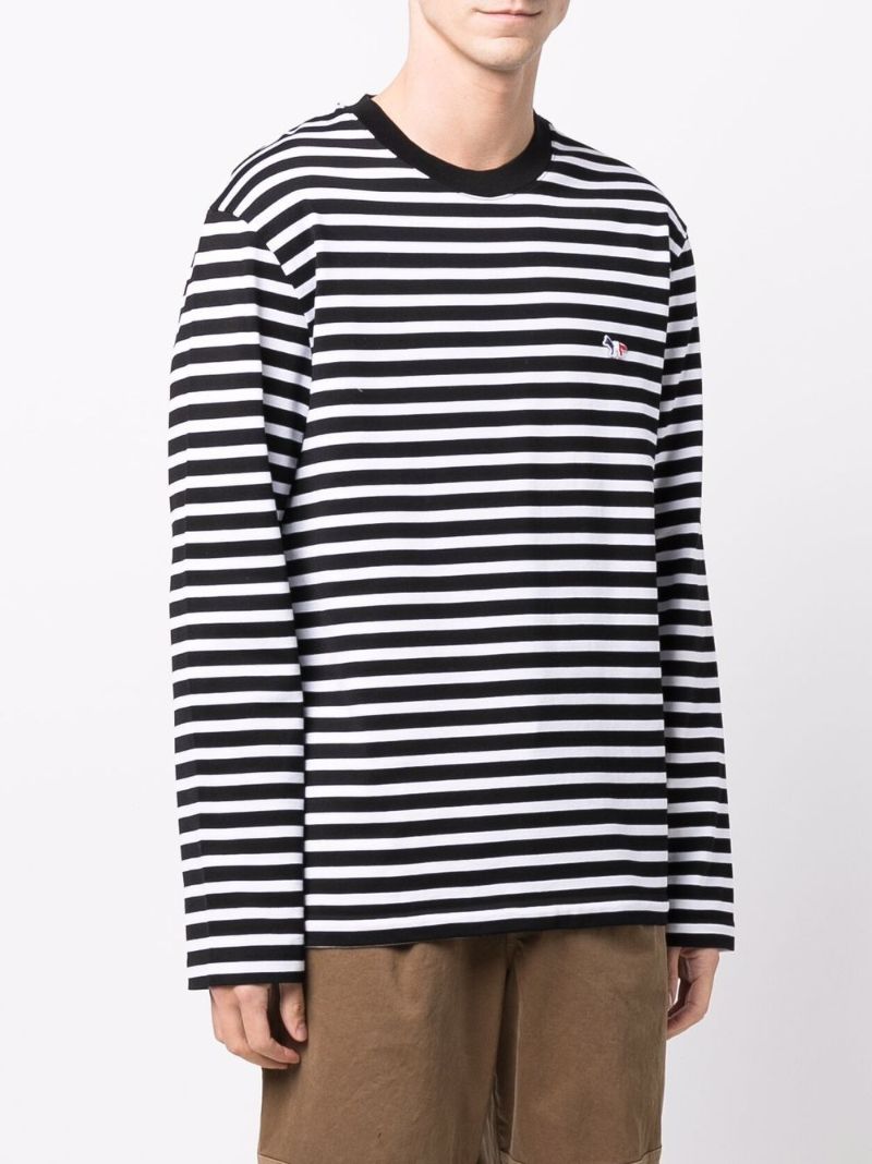 Black Tricolour Fox Patch Striped Long Sleeve T-shirt