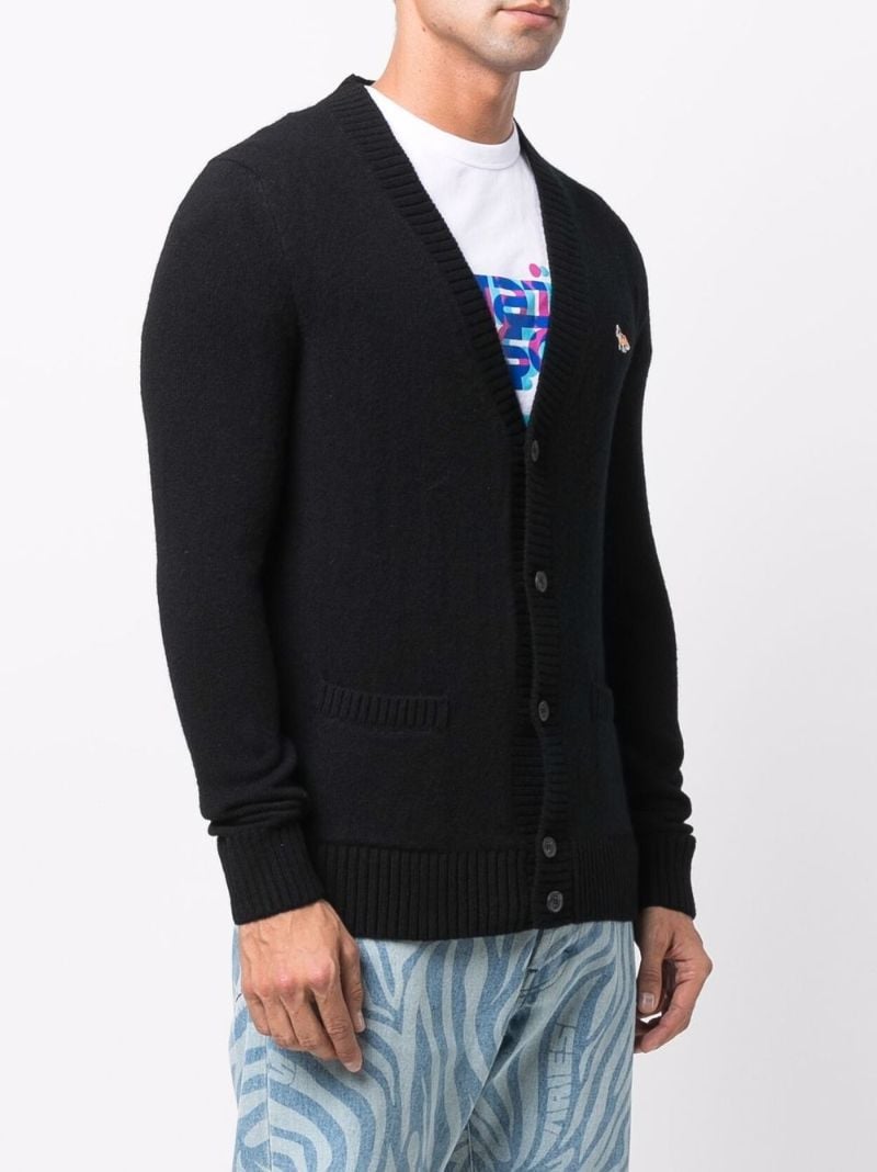 Black Fox Patch Wool Cardigan