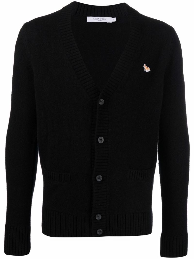 Black Fox Patch Wool Cardigan