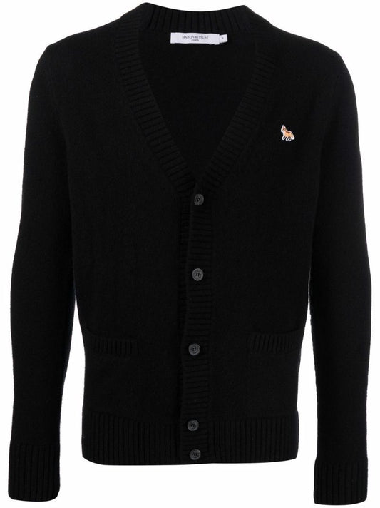 Black Fox Patch Wool Cardigan