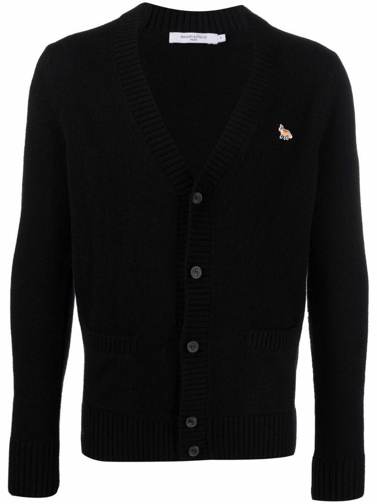 Black Fox Patch Wool Cardigan