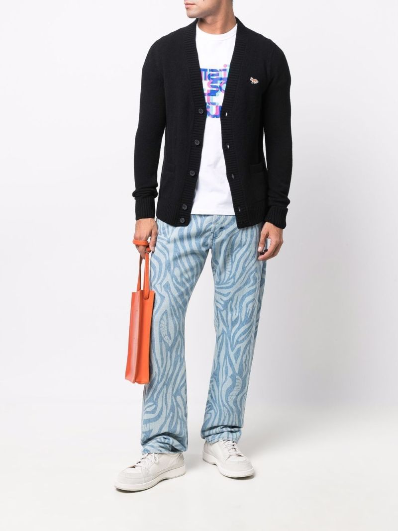 Black Fox Patch Wool Cardigan