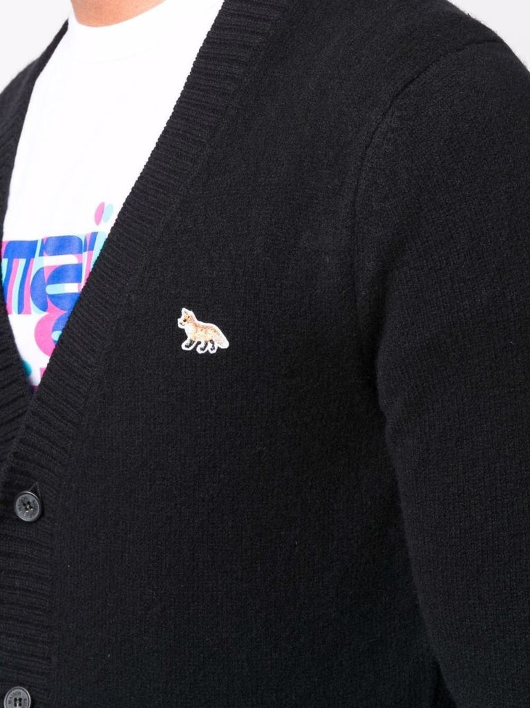 Black Fox Patch Wool Cardigan