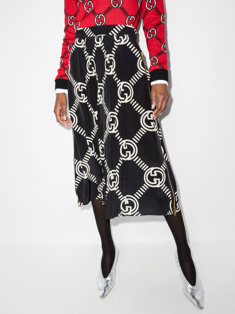 Gg Pleated Silk Skirt
