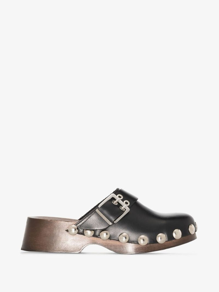 Black Studded Leather Mules