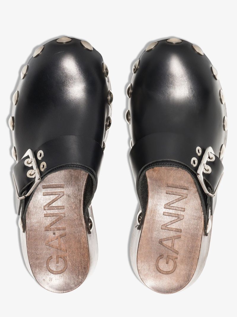 Black Studded Leather Mules