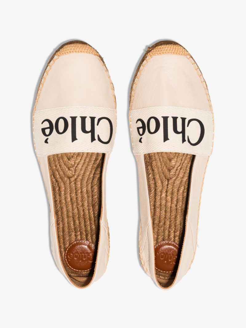 White Woody Logo Leather Espadrilles