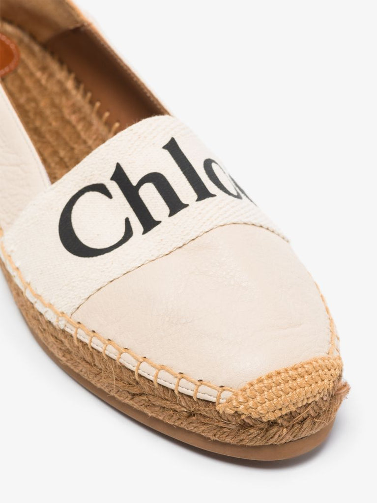 White Woody Logo Leather Espadrilles