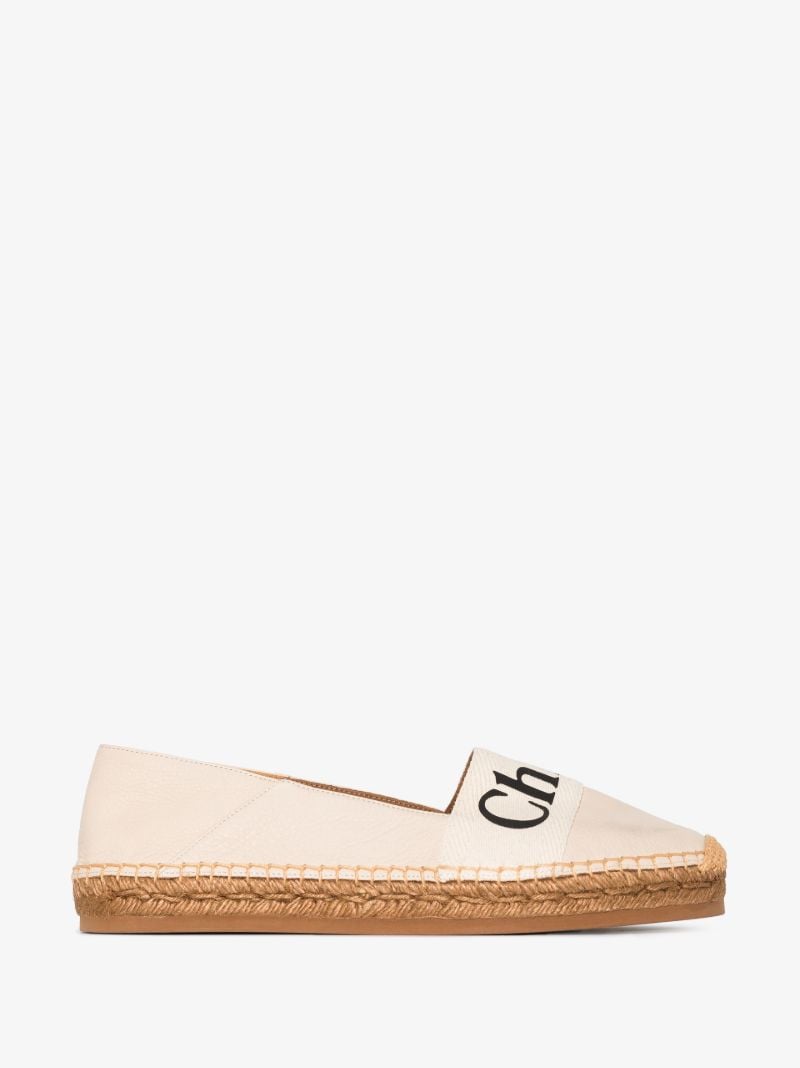 White Woody Logo Leather Espadrilles