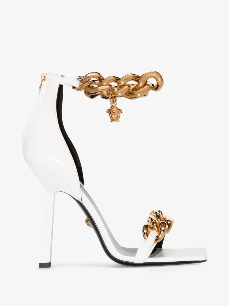 White 140 Chain Leather Sandals