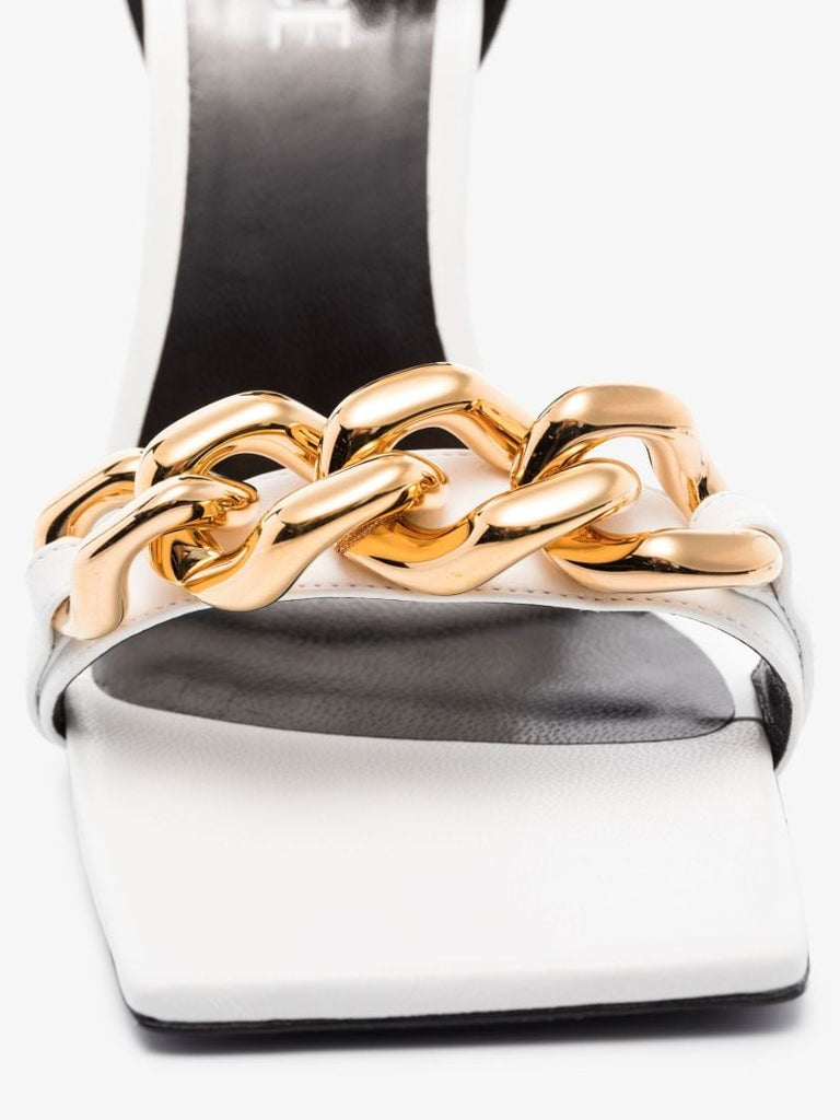 White 140 Chain Leather Sandals