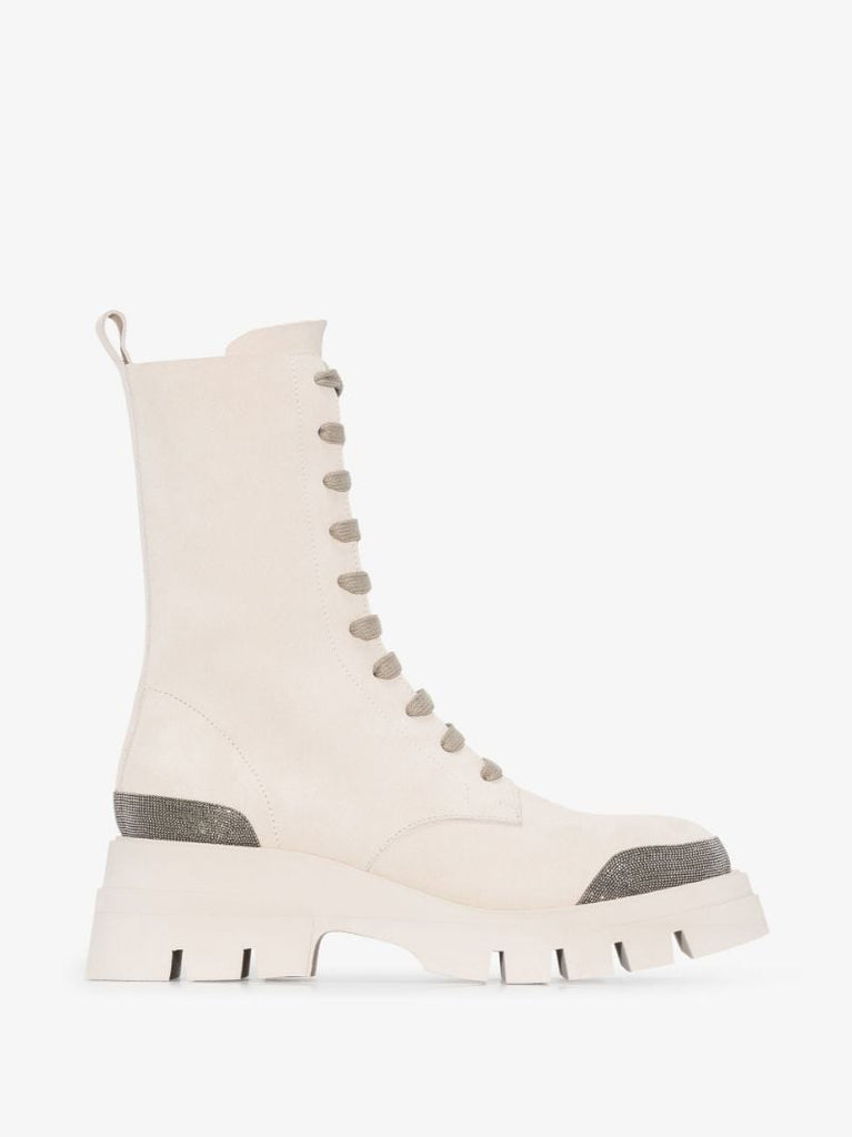 Neutral Monili Suede Combat Boots